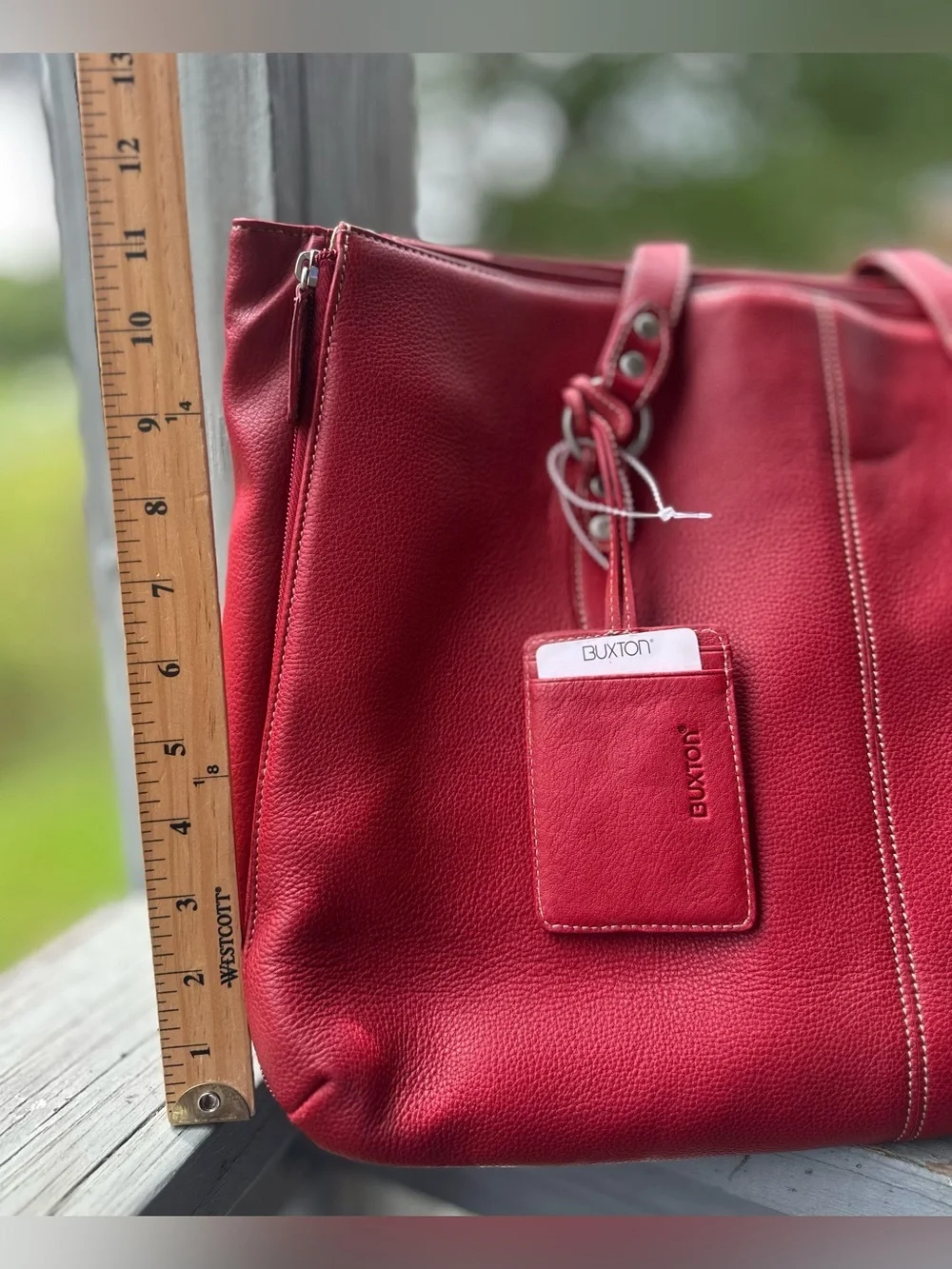 BUXTON 100% Leather Red Madison Commuter Expandable Computer Bag + WALLET Travel